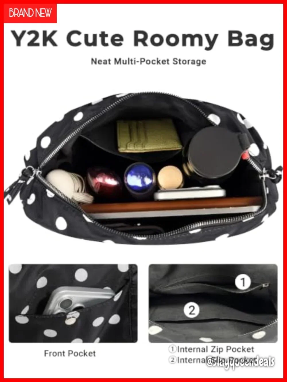 Slouchy Nylon Polka Dot Hobo Tote Fits 13